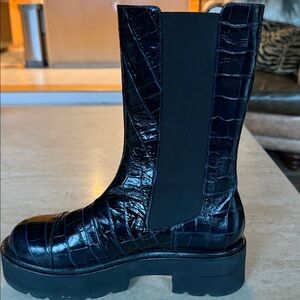 Stuart Weitzman Presley ultralift platform, croc embossed  navy boots -7